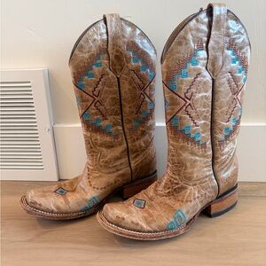 Circle G Corral Women's Brown Leather Turquoise Snip Toe Boots L5265 - 8 M